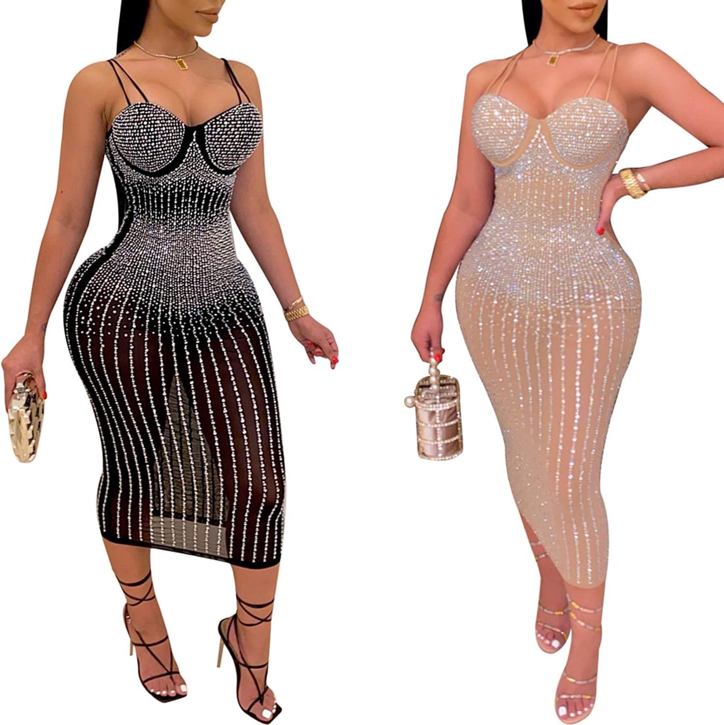 Women Long Sleeve Birthday Dresses Sexy Hot Diamond Process Sexy Dress Party Club Night Dress