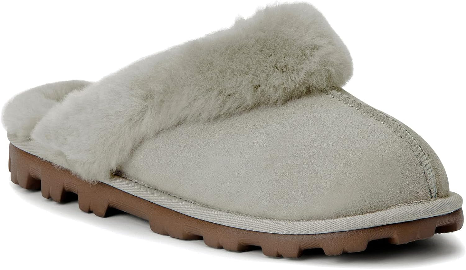 Genuine Australian Sheepskin Women Slippers, Water-Resistant Warm and Fluffy Outdoor House Slippers for Women