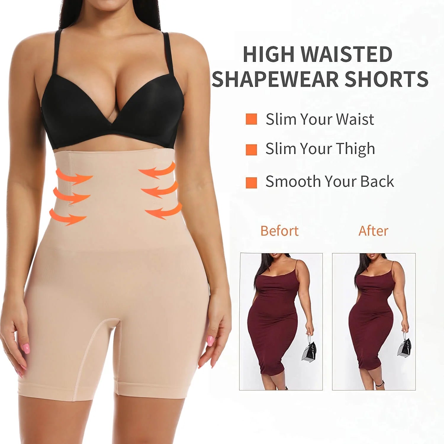 Women Waist Trainer Shapewear Tummy Control Body Shaper Shorts Hi-Waist Butt Lifter Thigh Slimmer