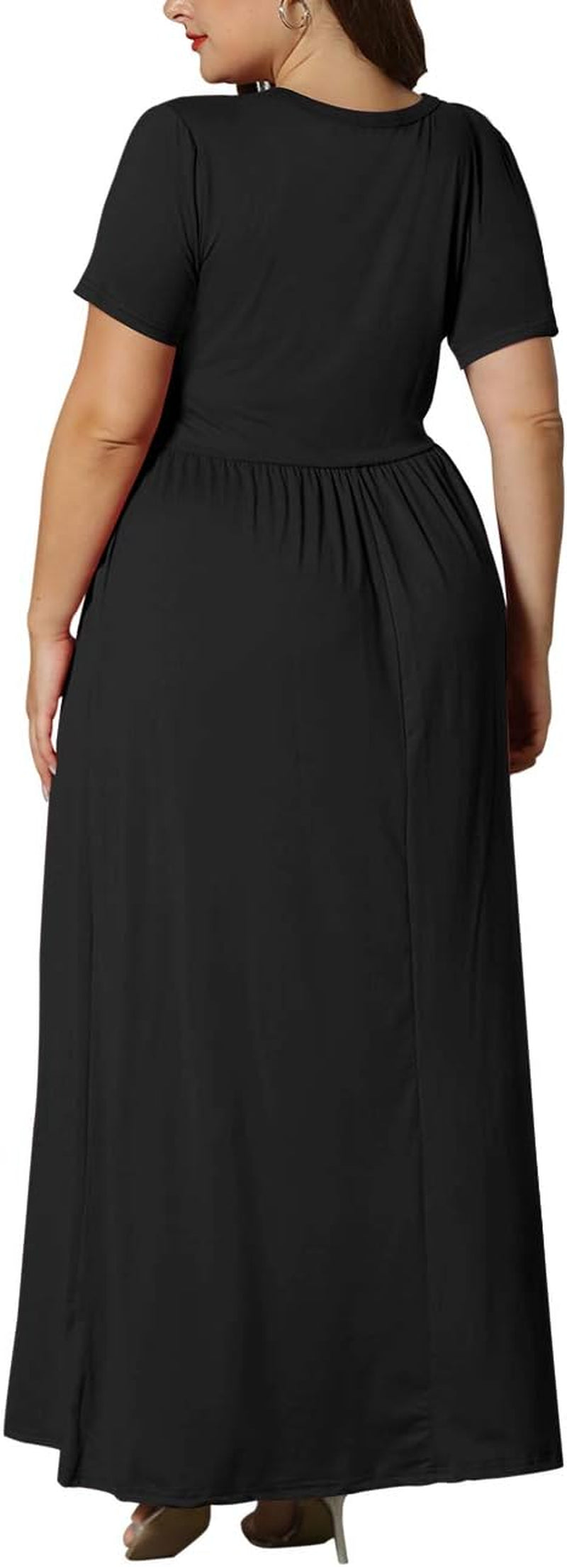 Women'S plus Size Short Sleeve Loose Plain Casual Long Maxi Dresses with Pockets