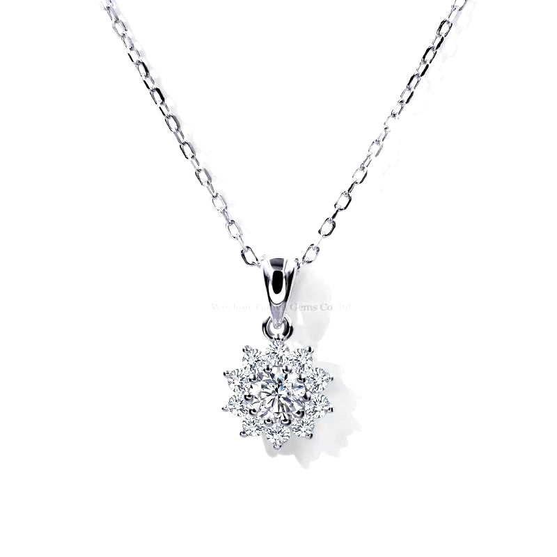 Silver 925 Moissanite Sunflower Necklaces 5Mm/1Ct round Brilliant Fire Stones Pendant Women 18K Gold Plated Necklace