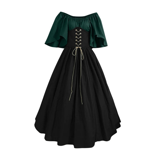 Womens Renaissance Faire Dresses Medieval Irish Traditional plus Size Dresses Ruffle over Dress Corset Retro Cosplay Gown