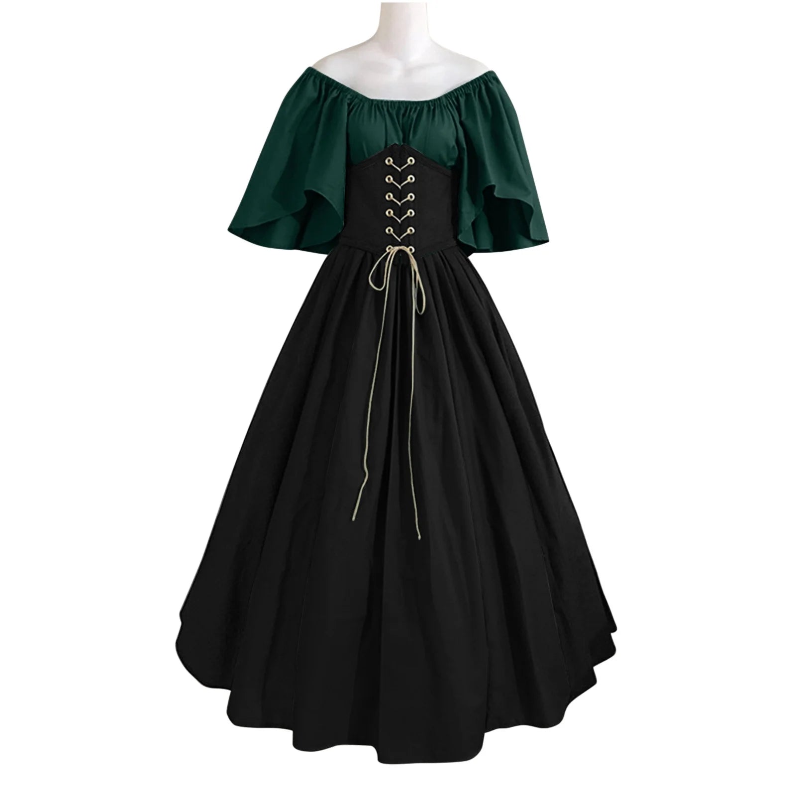 Womens Renaissance Faire Dresses Medieval Irish Traditional plus Size Dresses Ruffle over Dress Corset Retro Cosplay Gown