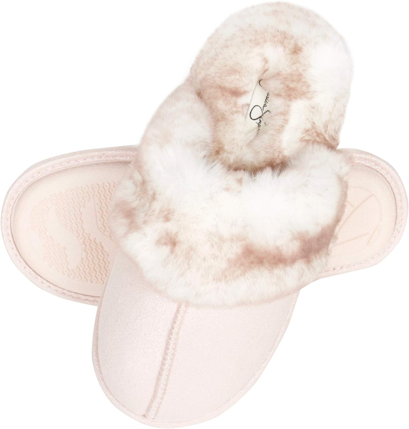 Women'S Comfy Faux Fur House Slipper Scuff Memory Foam Slip on Anti-Skid Sole